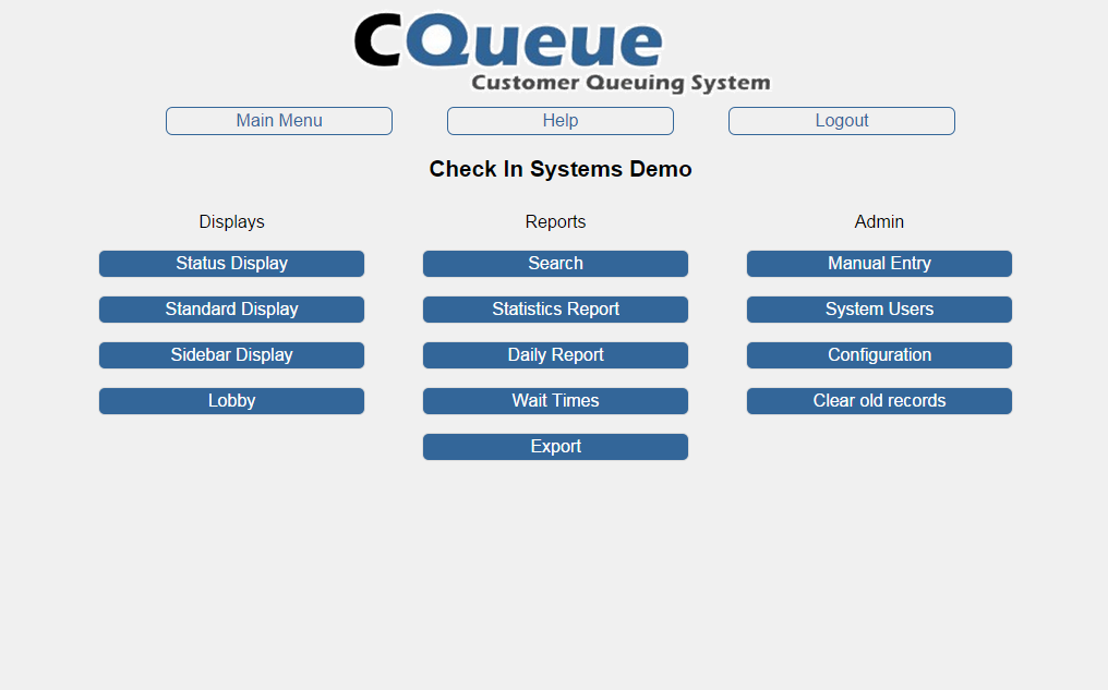 Check In System Main Menu